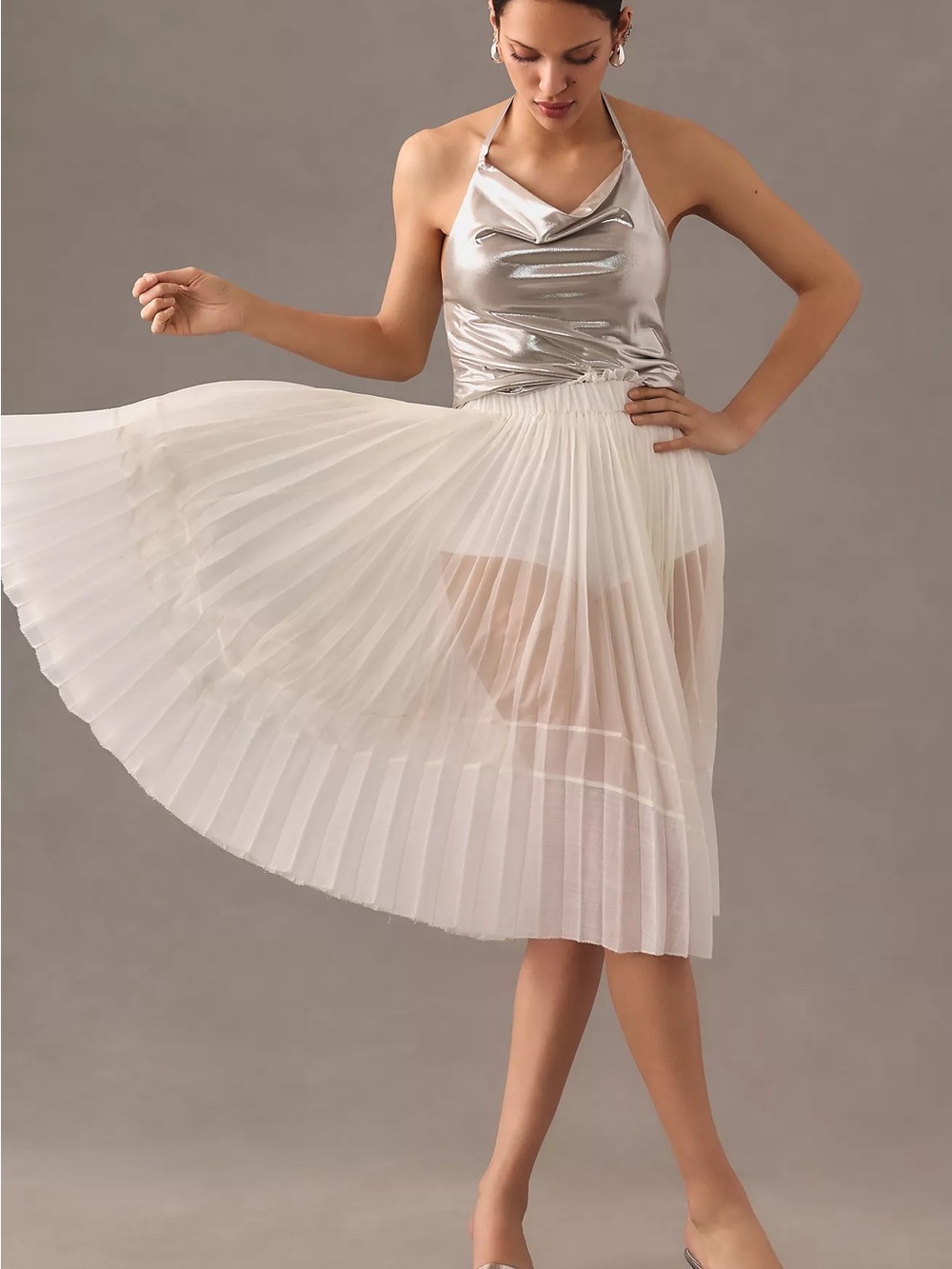 Anthropologie Cowl-Neck Shine Halter Tank Size L